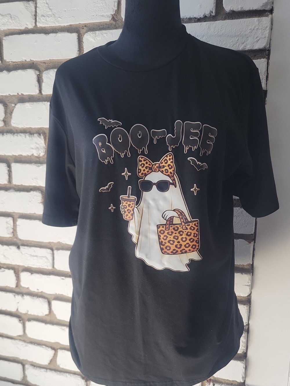 Black "Boo-Jeef" Leopard Ghost Cat Tee